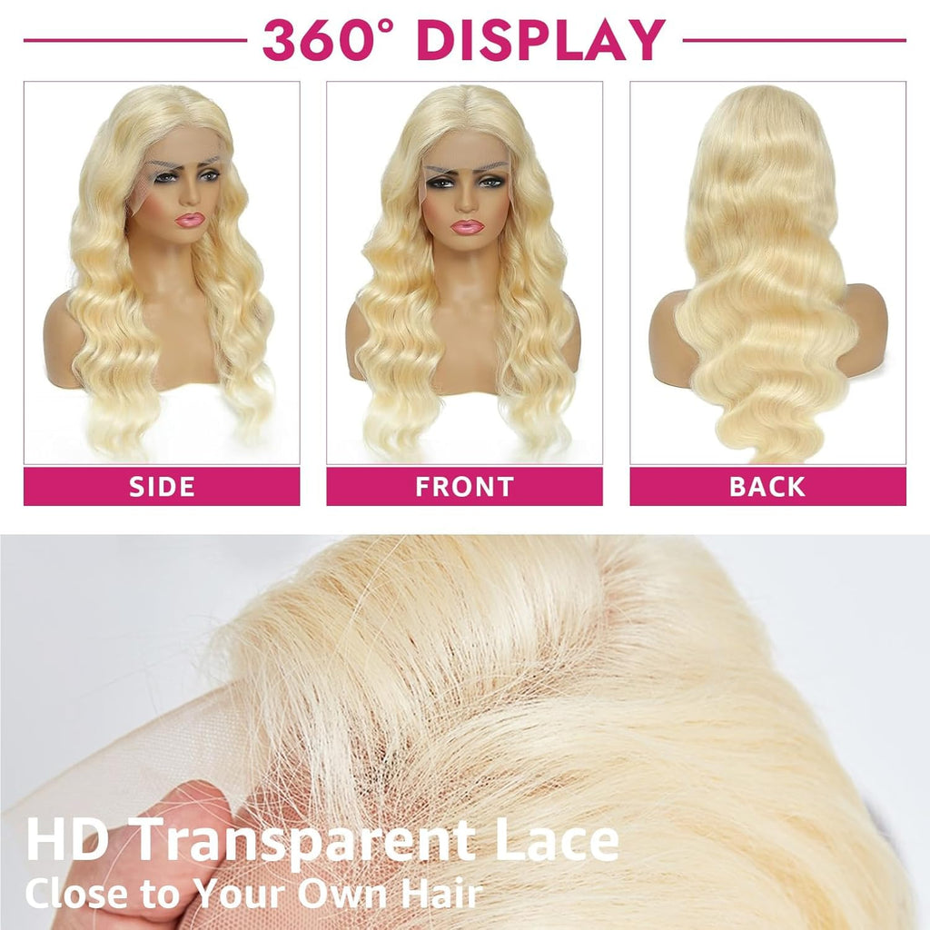 613 Body Wave Lace Front Wigs Human Hair Pre Plucked with Baby Hair 13X6 HD Lace Front Wig for Women Brazilian Virgin Body Wave Wig (34 Inch)