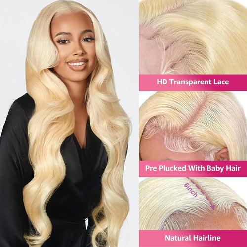 613 Body Wave Lace Front Wigs Human Hair Pre Plucked with Baby Hair 13X6 HD Lace Front Wig for Women Brazilian Virgin Body Wave Wig (34 Inch)