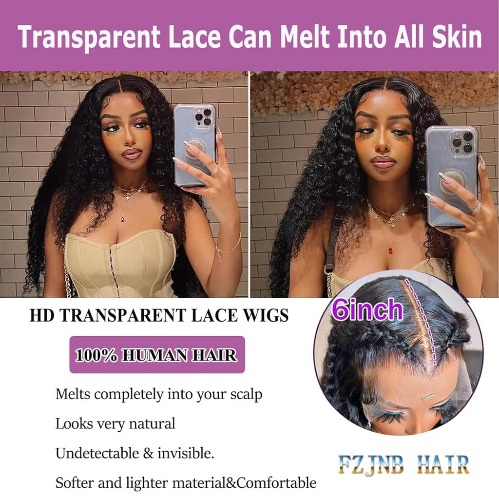 24 Inch Deep Wave Lace Front Wigs Human Hair 13X6 HD Lace Front Wigs Human Hair Pre Plcked Curly Human Hair Wig for Women 200% Density Water Wave Lace Front Wigs Human Hair with Baby Hair