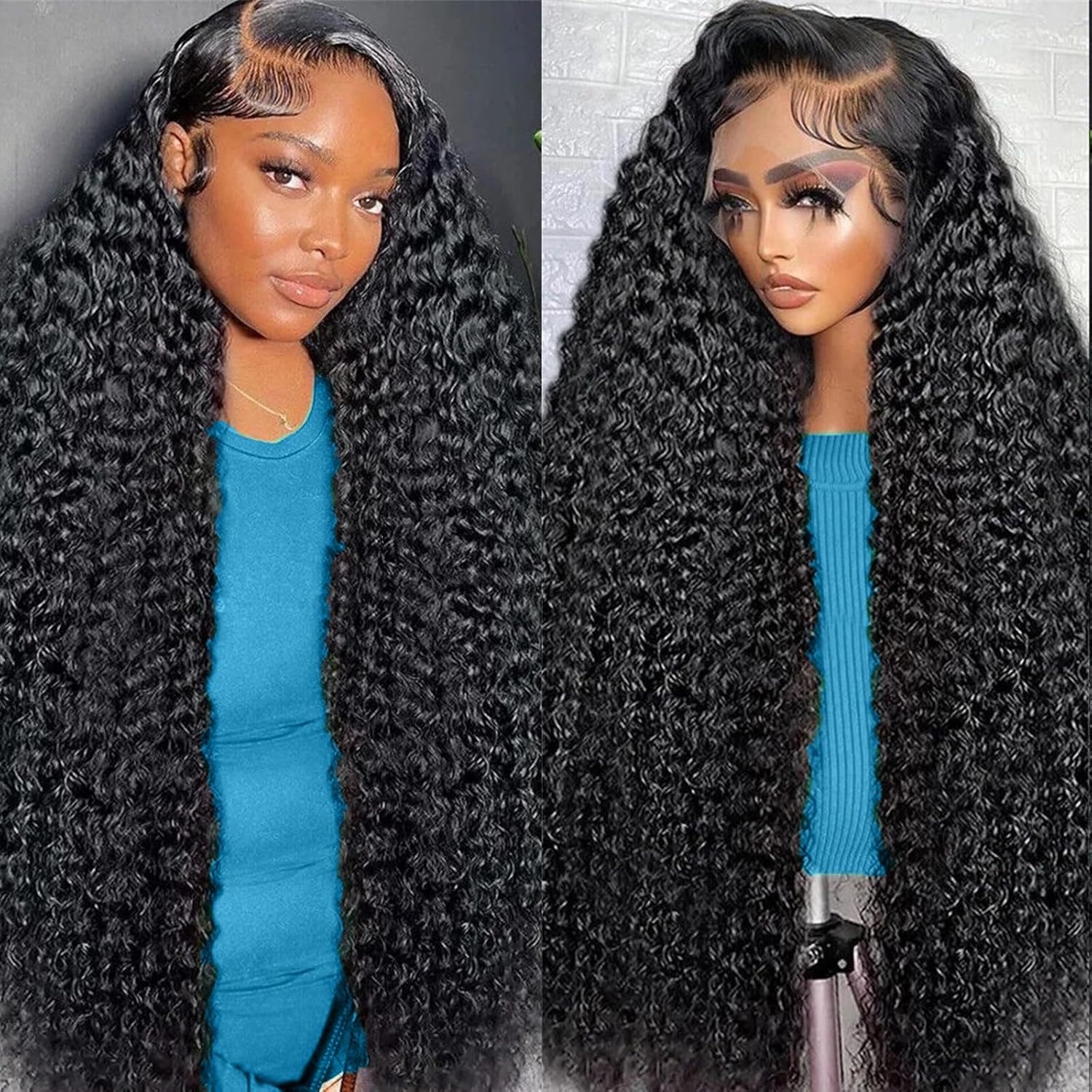 24 Inch Deep Wave Lace Front Wigs Human Hair 13X6 HD Lace Front Wigs Human Hair Pre Plcked Curly Human Hair Wig for Women 200% Density Water Wave Lace Front Wigs Human Hair with Baby Hair