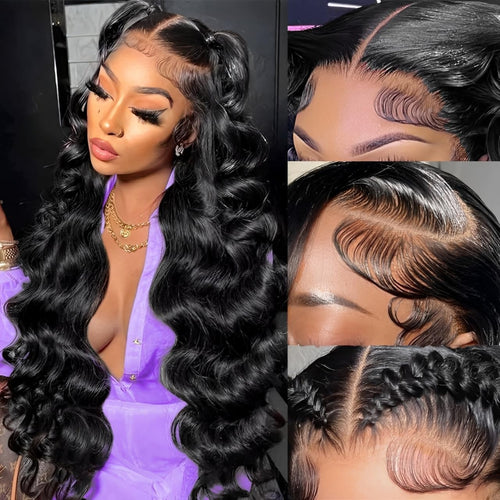 34-Inch 13X6 Human Hair Lace Front Wig - 200 Density Body Wave HD Lace Frontal, Pre-Plucked and Glueless Natural Look for Black Women