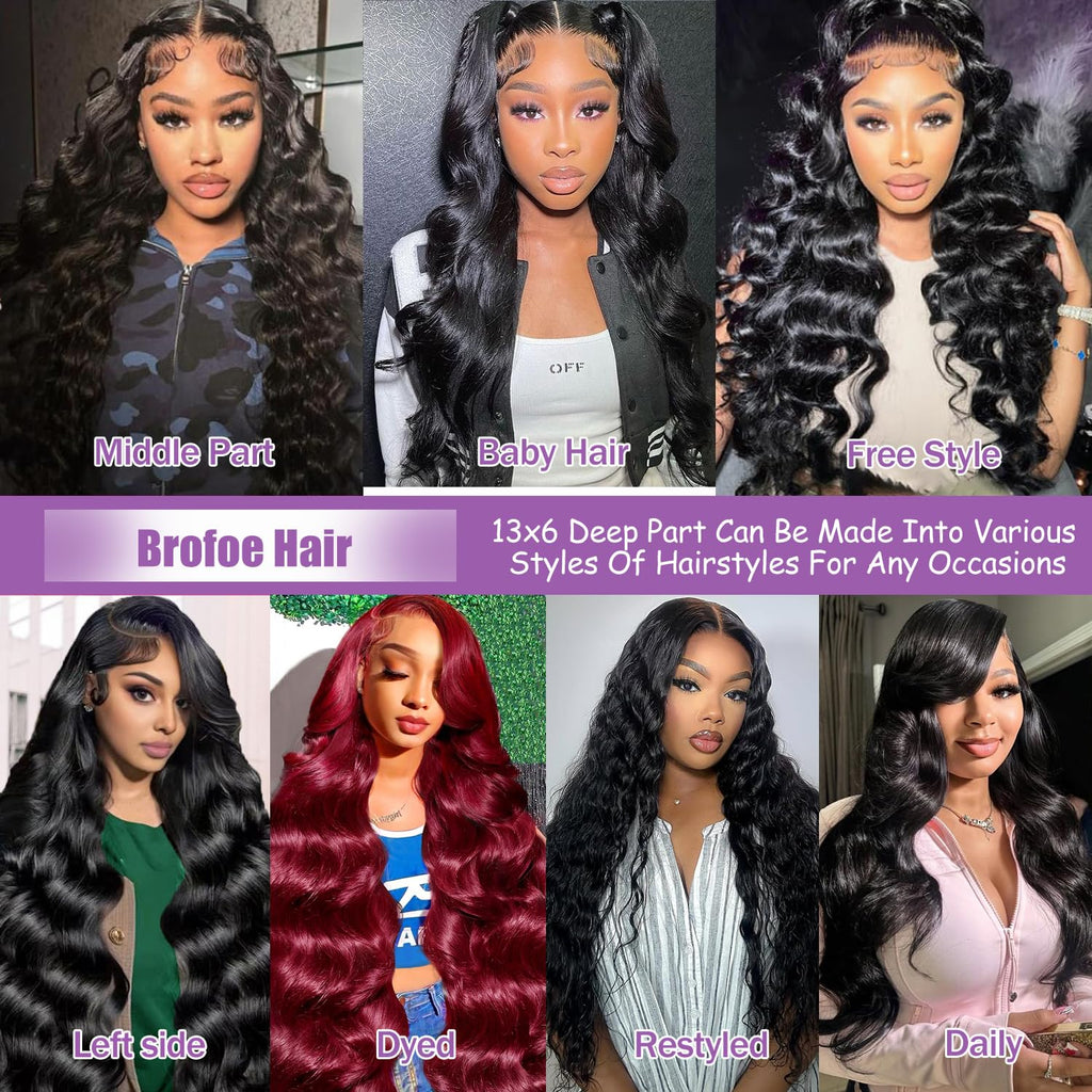 34-Inch 13X6 Human Hair Lace Front Wig - 200 Density Body Wave HD Lace Frontal, Pre-Plucked and Glueless Natural Look for Black Women